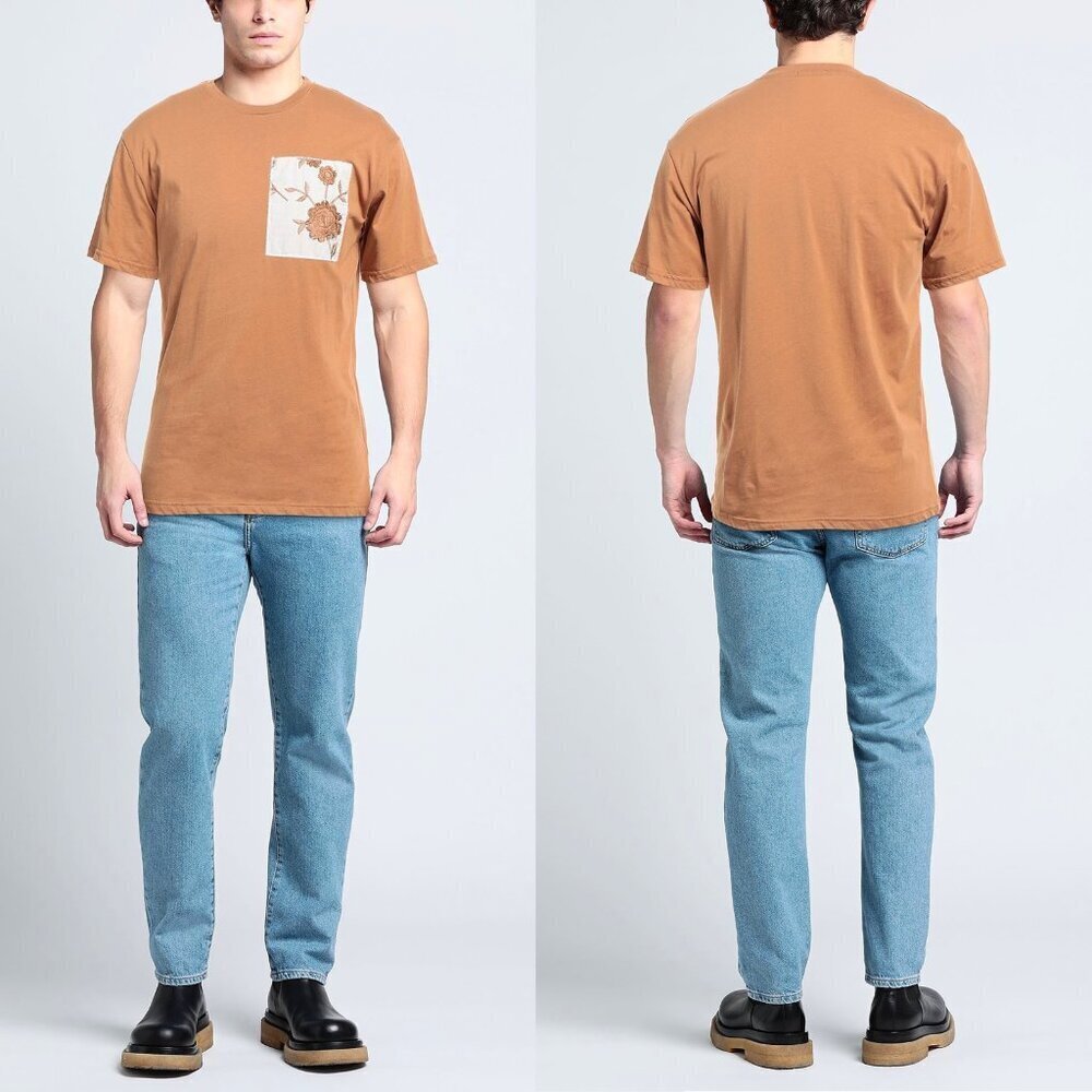 NWT New GRF GRIFFAI Brown Embroidered Pocket Cotton T-Shirt Made In Italy Size L